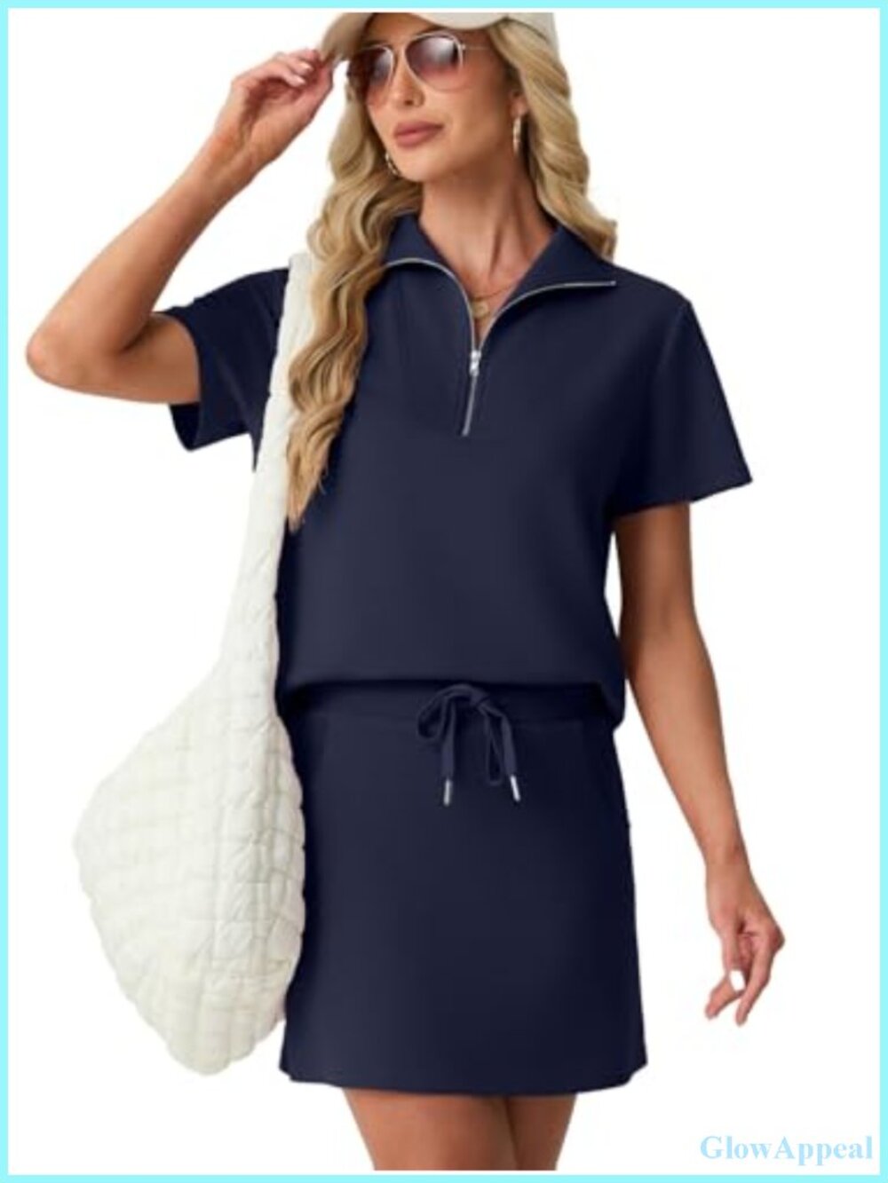 2 Piece Skort Set Half Zip Short Sleeve Top Pocketed Tennis Skirt Athletic